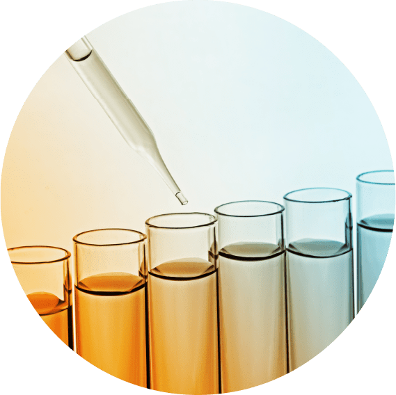 Pipetting colored liquid into test tubes